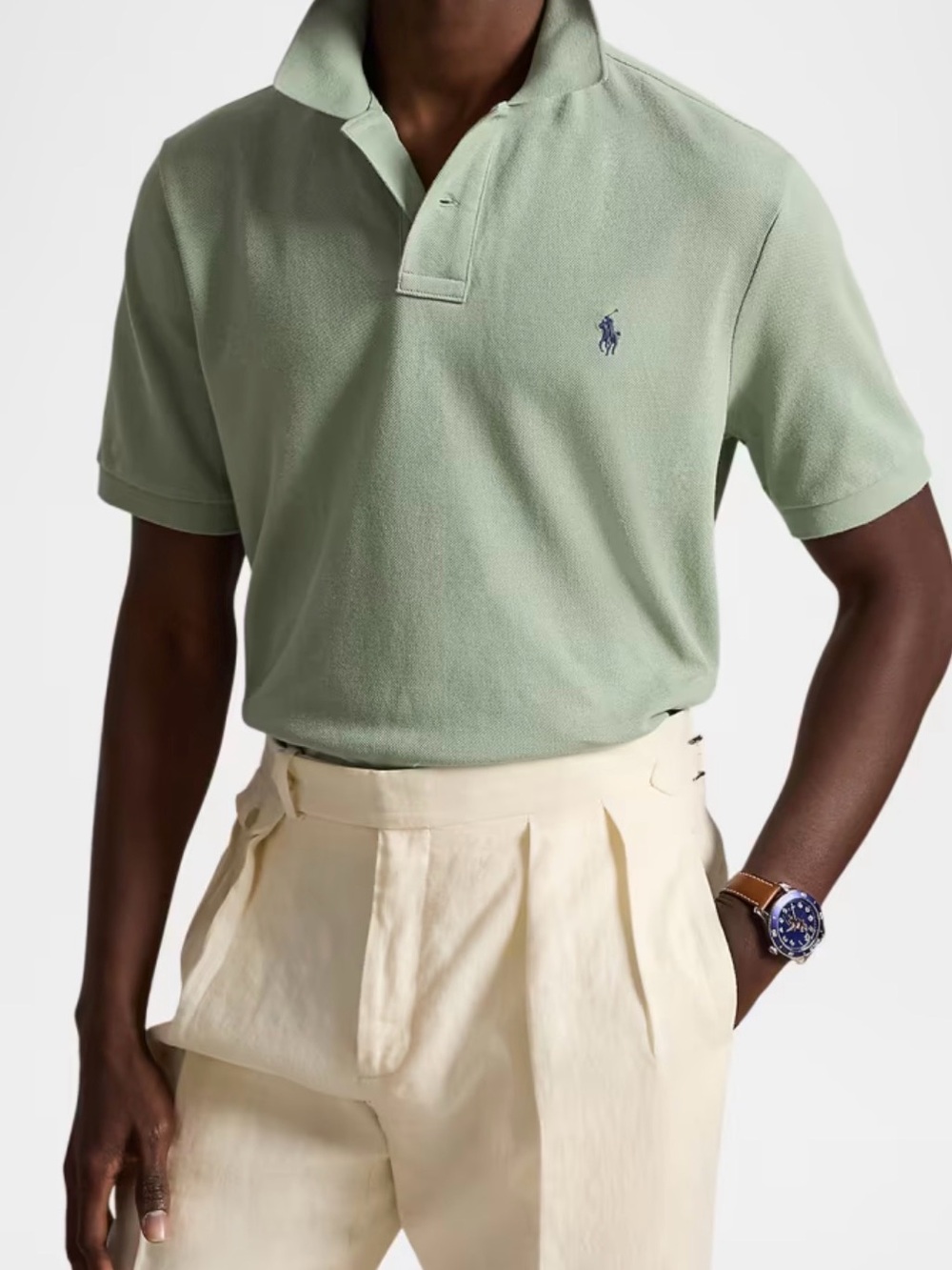 Polo by Ralph Lauren Light Mint Green Pique Polo with Navy Trim